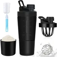 wohnTRAUM24 Protein Shaker Protein Shaker Edelstahl 700+200 ML Eiweiß Becher mit pulverfach, Doppelwandig, mit 200ml Tasse, für Eiweiß, Diät und Fitness-Shake