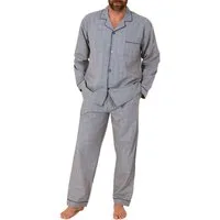 Normann Pyjama Gewebter Herren Pyjama, durchknöpfbarer Schlafanzug mit Streifen