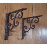 LB H&F Lilienburg Wandregalhalter LB H&F 2 Stück Wandregalträger Regalträger Träger Halterung, Regal selber bauen DIY Gusseisen Antik Stil Wandwinkel Regalhalter Konsole Wandkonsole Regalwinkel Landhaus Nostalgie Vintage Shabby Hygge Barock Ornament 