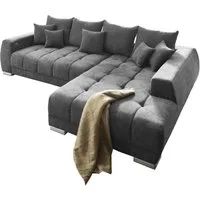 Iwaniccy Ecksofa MUSTANG, B 300 x T 225 cm, Dunkelgrau, Webstoff, elektr. Sitztiefenverstellung, mit Kissen