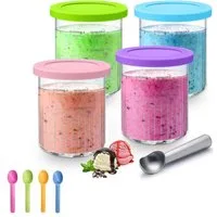 BlingBin Eisbereiteraufsatz Für 4 Stück Ninja Creami Eisbehälter für NC501 NC500-Serie 680ML, Zubehör für NC501 NC500-Serie, Eiscremebehälter mit 4 Schaufel und 1 Eiskremschöpfer