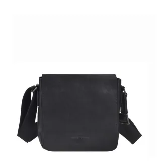 Umhängetasche mit zwei Hauptfächern aus Leder in schwarz Square | Greenburry. Kompakte Handtasche Pure Black für perfekte Übersicht im Alltag.