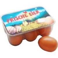 Chr. Tanner Spiellebensmittel 6 Eier in SB-Box Spiellebensmittel für Kaufladen, (7-tlg), Realistische Eierbox, scannbar durch blauen Barcode