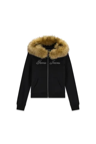 Guess Jeans - GJ FITTED FUR HOODIE Jet Black A996 - Gr. - S