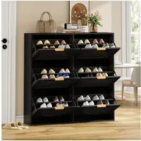Flieks Schuhschrank (B118/T25/H115 cm, 1-St., ca 24 Paar Schuhe) Schuhregal mit 6 Klappen Schuhkipper Schuhkommode Schwarz