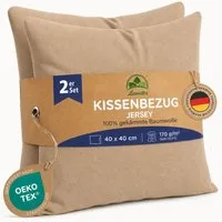 leevitex® Kissenbezüge Kissenbezug 40 x 40 cm, 2er Set, Sand/Cappuccino, (2 Stück), feine Jersey-Qualität, 100% Baumwolle, robuster Reißverschluss