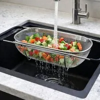 Koopman Küchensieb Spülbeckensieb Abtropfsieb 36x24cm Edelstahl, Edelstahl, (Stück, 1-St., Packung), verstellbar von 36-56cm, gummierte Griffe, Rostfrei, Praktisch