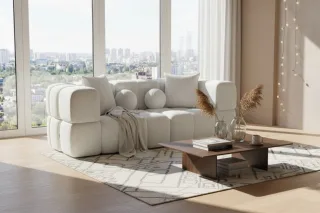 Sofa Designersofa VEGA 2-Sitzer in Stoff Egon Weiß