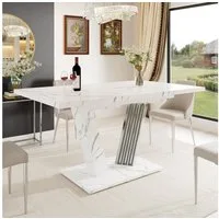 Flieks Esstisch ausziehbarer Küchentisch (Länge120-160x80x76 cm, 1-St., 1 Tisch mit Füßstützen), erweiterbarer Tisch rechteckig Schreibtisch Arbeitstisch Marmoroptik