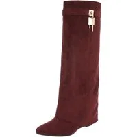Ital-Design Damenstiefel mit hohem Schaft und Schmuckdetail Keilstiefel (92125449) Keilabsatz/Wedge Stiefel in Weinrot