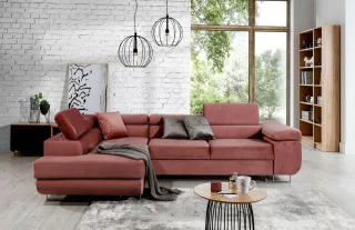 Ecksofa Schlafsofa SARRA in Stoff Monolith Rose Ottomane Links
