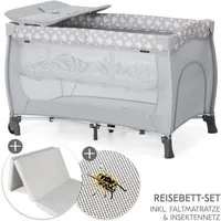 Hauck Baby-Reisebett Sleep N Play Center Set - Teddy - Grey, Kinderreisebett mit Matratze, Insektenschutz, Wickelauflage & Tasche