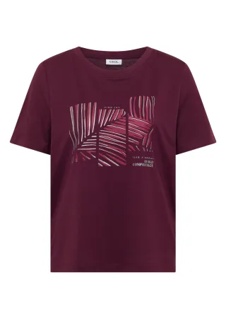 CECIL - T-Shirt mit Rundhals und Artwork sweet grape red - Gr. - S