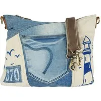 Sunsa Umhängetasche Maritim Umhängetasche Schultertasche Crossbody Tasche, echtes Leder Henkel, Maritim Druck, enthält recyceltes Material