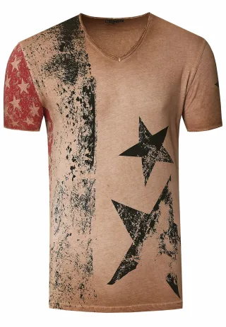 USA T-Shirt Stars and Stripes V-Neck im Used-Look