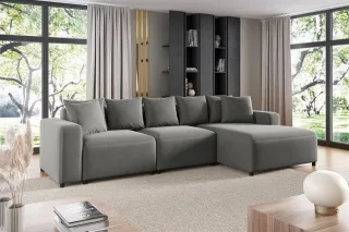 Ecksofa Designersofa Sofa MEGAN in Stoff Salvador Grau Ottomane Rechts