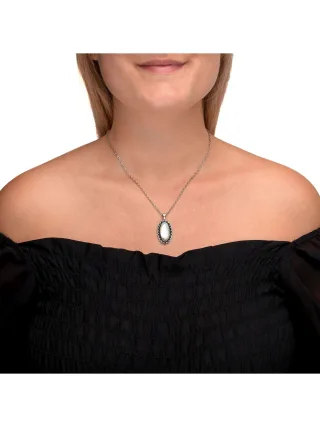 Zeeme Gemstones Halskette Silber 925 oxydiert 45cm lang mit weißem Perlmutt und Markasit-Steinen