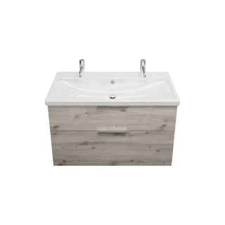 Burgbad Keramik Waschtisch-Set Eqio Eiche Dekor Silber/Alpinweiss, SEYR103F6015C0001 SEYR103F6015C0001