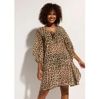 bonprix Tunikakleid mit Leo Print, transparente Tunika, Loose Fit, Kurzarm-Design