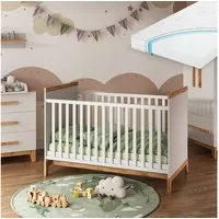 VitaliSpa® Babybett Malia, Weiß/Artisan, 70x140 cm mit Matratze, 2-tlg.