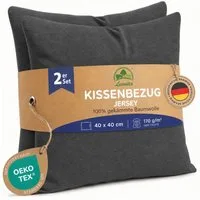 leevitex® Kissenbezüge Kissenbezug 40 x 40 cm, 2er Set, Anthrazit/Grau, (2 Stück), feine Jersey-Qualität, 100% Baumwolle, robuster Reißverschluss