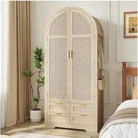 Flieks Kleiderschrank Garderobenschrank 80x50x179cm mit Kleiderstange Schubladen Rattantüren