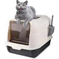 JEOBEST Katzentoilette Katzenklo mit Schaufel, Toilet, Offene Toilette, Hoher Abnehmbarer Rand, Für große Katzen, Kätzchen 36 x 51 x 34cm