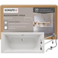 Schulte Badewanne Rechteck Onda, 170x75 cm Sanitäracryl Weiß Komplett-Set mit Fußgestell und Ablauf