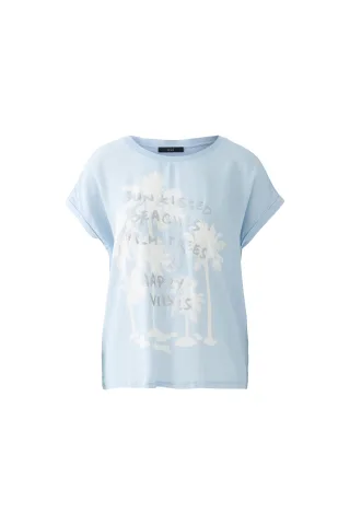 Oui - Blusenshirt Viskosepatch powder blue - Gr. - 36