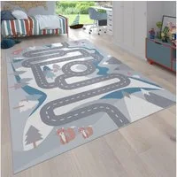KADIMA DESIGN Kinderteppich waschmaschinenwaschbar Wald‑Straßen Kinderzimmer Kinderteppich, Rechteckig, Höhe: 4 mm, 100% Polyester, Rücken aus Felt + Dots, Rechteckig, 80x150cm, Creme