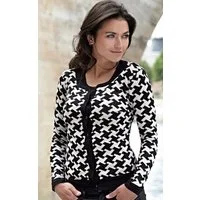 Passioni Cardigan mit schwarzem und weißem Hahnentrittmuster und dezenten Strassdetails