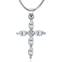 NAHLE Kreuzkette Damen Kette Kreuz Silberkette Kette Zirkonia 925 Silber Halskette (inklusive Schmuckbox), 925 Silber Anhänger - rhodiniert