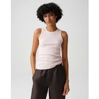 OPUS Tanktop Geripptes Tanktop mit kontrastfarbenen Bündchen Schmale Passform, sportliches Highlight durch Rippbündchen