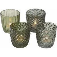 Spetebo Windlicht Glas Teelichthalter 4er transparent grün (Set, 4 St., 4er-Set)