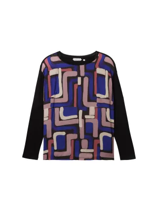 Tom Tailor - Plus Size - Langarmshirt mit LENZING(TM) ECOVERO(TM) black abstract design - Gr. - 50