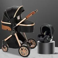 TPFFamily Kombi-Kinderwagen Babyschale Baby Buggy Babywanne Windeltasche, Moskitonetz Regenschutz Kinderwagen 3 in 1 inkl. Zubehörset Schwarz