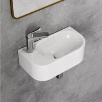HOROW Waschbecken Hänge Waschbecken Kleines Oval für Gäste mit Hahnloch 41x22x11cm (für Badezimmer Gäste-WC, mit Hahnloch und Überlauf)