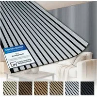 AKUSTIKO Wanddekoobjekt AK05 (Lamella Akustikpaneele 4 Stück 280x60cm - flexible Filz MDF Wandpaneele fugenlos - überlappende Holz Lamellenwand, Paneel grau - Akustik Wandverkleidung von HEXIM (6.72m² Grey Ash)