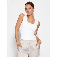 SASSYCLASSY T-Shirt Tank Top mit Bogenkante für Damen Rippstrick Top mit breiten Trägern und förpernaher Passform