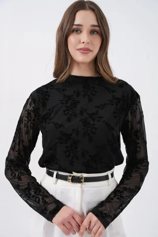 Flockdruck Rundhalsausschnitt Bluse