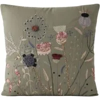 MF Dekokissen Dekokissen Flora Vintage 45x45 cm Handbestickt Floral Grün Rosa
