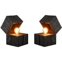 TRIO Leuchten LED Nachttischlampe, Klappkontaktschalter, LED wechselbar, Warmweiß, 2er SET kleine ausgefallen-e Holz-lampe Schwarz Fensterbank, H: 16cm