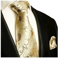 Paul Malone Krawatte Herren Seidenkrawatte und Tuch paisley brokat 100% Seide (Set, 2-St., Krawatte mit Einstecktuch) Breit (8cm), braun gold 915