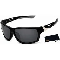 Rennec Sonnenbrille Herren Sportbrille Polarisiert Schwarz Getönt UV400 Brillenbeutel Outdoor Brille Radbrille Schwarz Matt im Wrap Around Stil