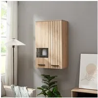 en.casa Hängeschrank »Noppen« mit Sichtfenster und 2 Türen 98x60x38cm Eicheoptik