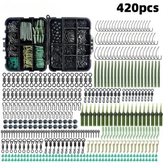 Anmuka 420pcs Fishing Tackle Kit ABS Boxed Fishing Accessories Set with Hooks Swivels Beads Locking Pins Screw Block Bea