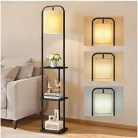 VASAGLE Stehlampe mit 3 Ablagen, Standleuchte, Stehleuchte, Fußschalter, LED wechselbar, LED-Glühbirne inklusive, Lampenschirm aus Stoff