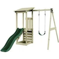 OutdoorToys Spielturm Lyon, aus Holz in Grün mit Kinderschaukel & Rutsche, Kletterwand