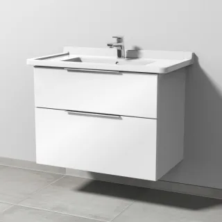 Sanipa 3way Waschtischunterbau zu Duravit Starck 3 Waschtisch mit 2 Auszügen, Weiß-Glanz UF71178