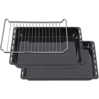 ICQN Backblech 422x375x 30 und 45 mm Tiefe, Emaille, (Set mit Backofenrost, 3-St., Tiefe von 4,5 cm mit Standard Maßen), Fettpfanne für Backofen und Herd, Kratzfest & Rostfrei